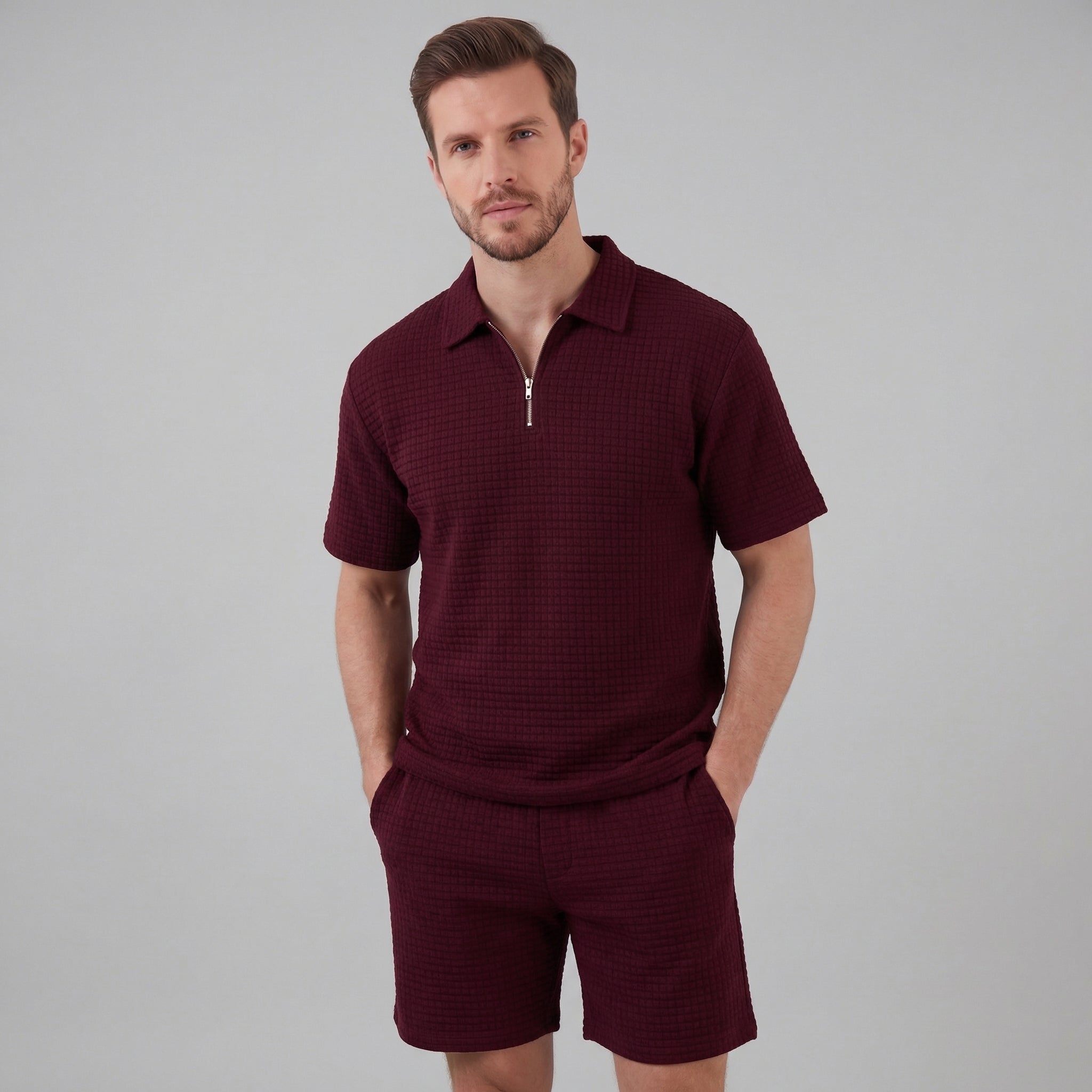 Herren Waffelstrick Kurzes Outfit Sommer Set