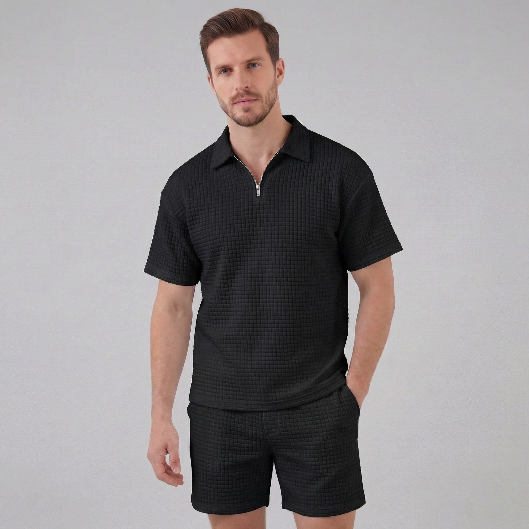 Herren Waffelstrick Kurzes Outfit Sommer Set