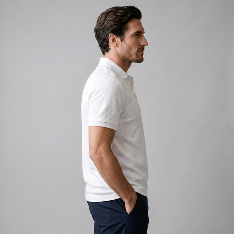 Herren Weißes Texturiertes Poloshirt