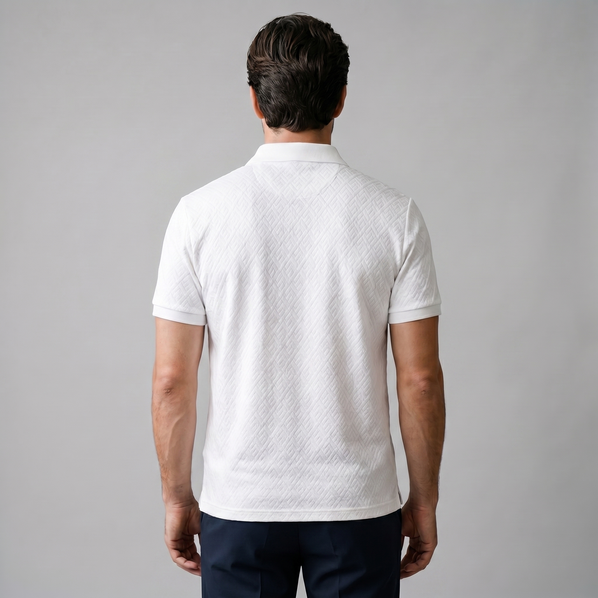 Herren Weißes Texturiertes Poloshirt