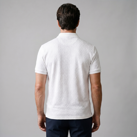 Herren Weißes Texturiertes Poloshirt