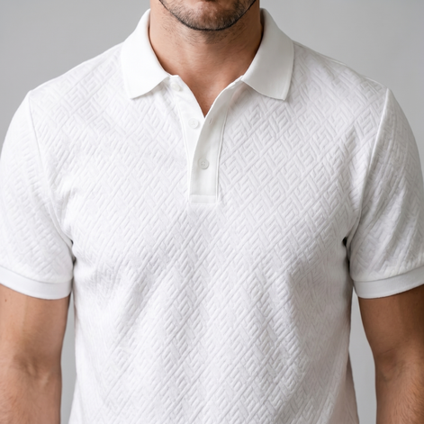 Herren Weißes Texturiertes Poloshirt