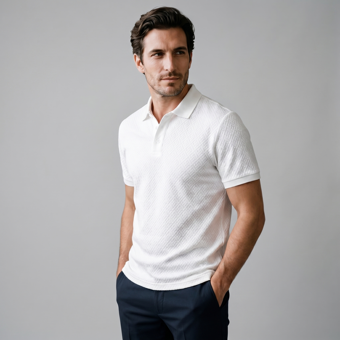 Herren Weißes Texturiertes Poloshirt