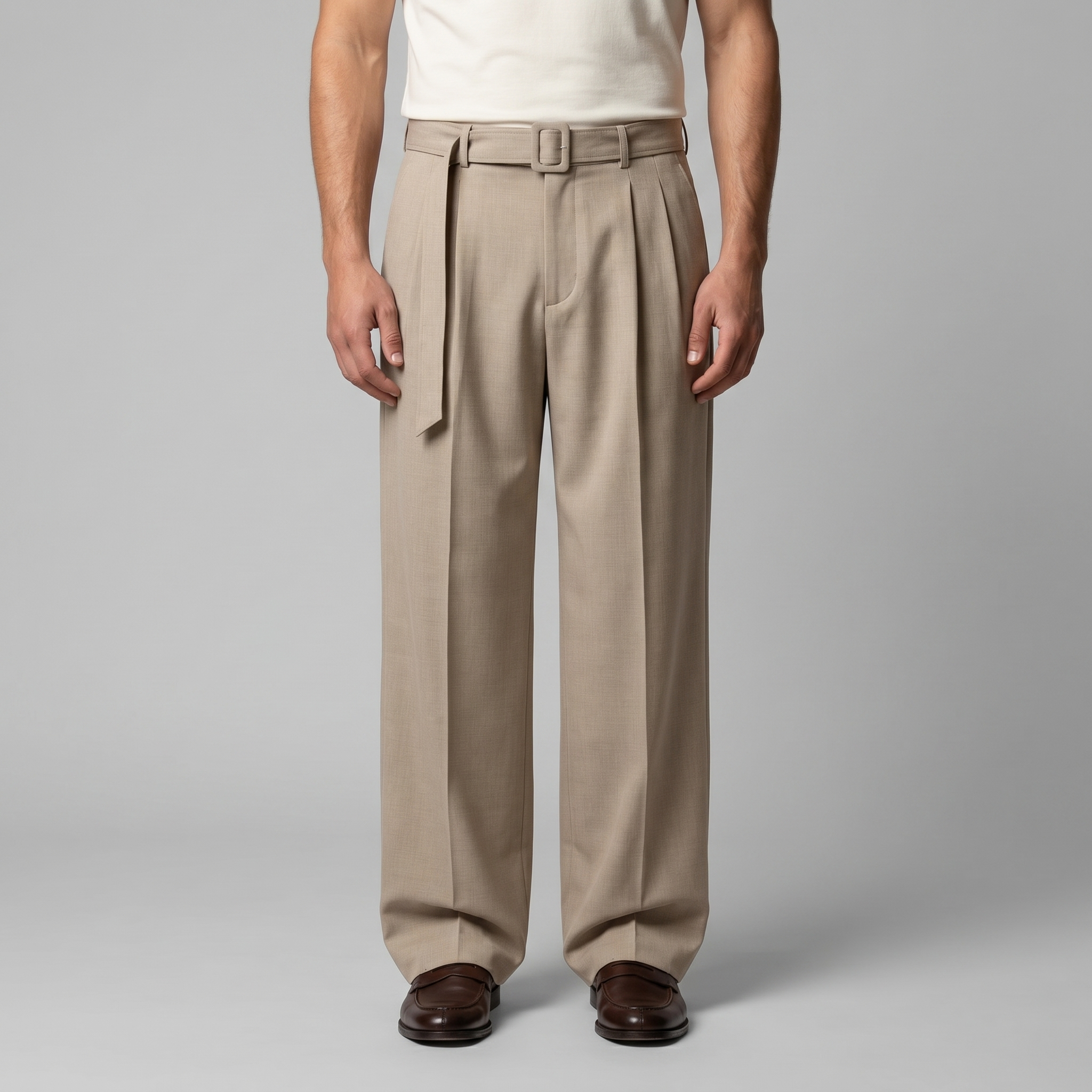 Herrenhose Mit Weitem Bein Und Gürtel Maßgeschneidert