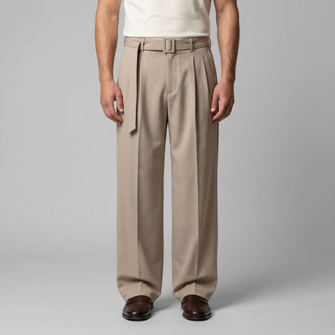 Herrenhose Mit Weitem Bein Und Gürtel Maßgeschneidert
