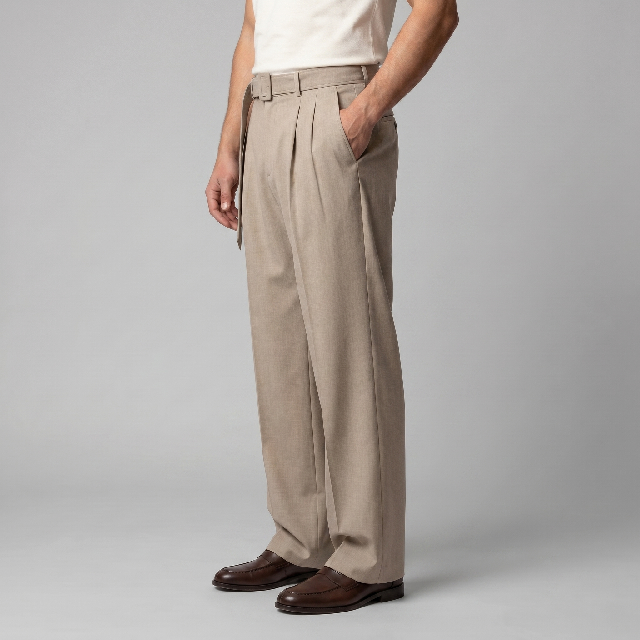 Herrenhose Mit Weitem Bein Und Gürtel Maßgeschneidert