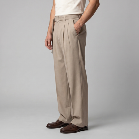 Herrenhose Mit Weitem Bein Und Gürtel Maßgeschneidert