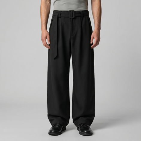 Herrenhose Mit Weitem Bein Und Gürtel Maßgeschneidert