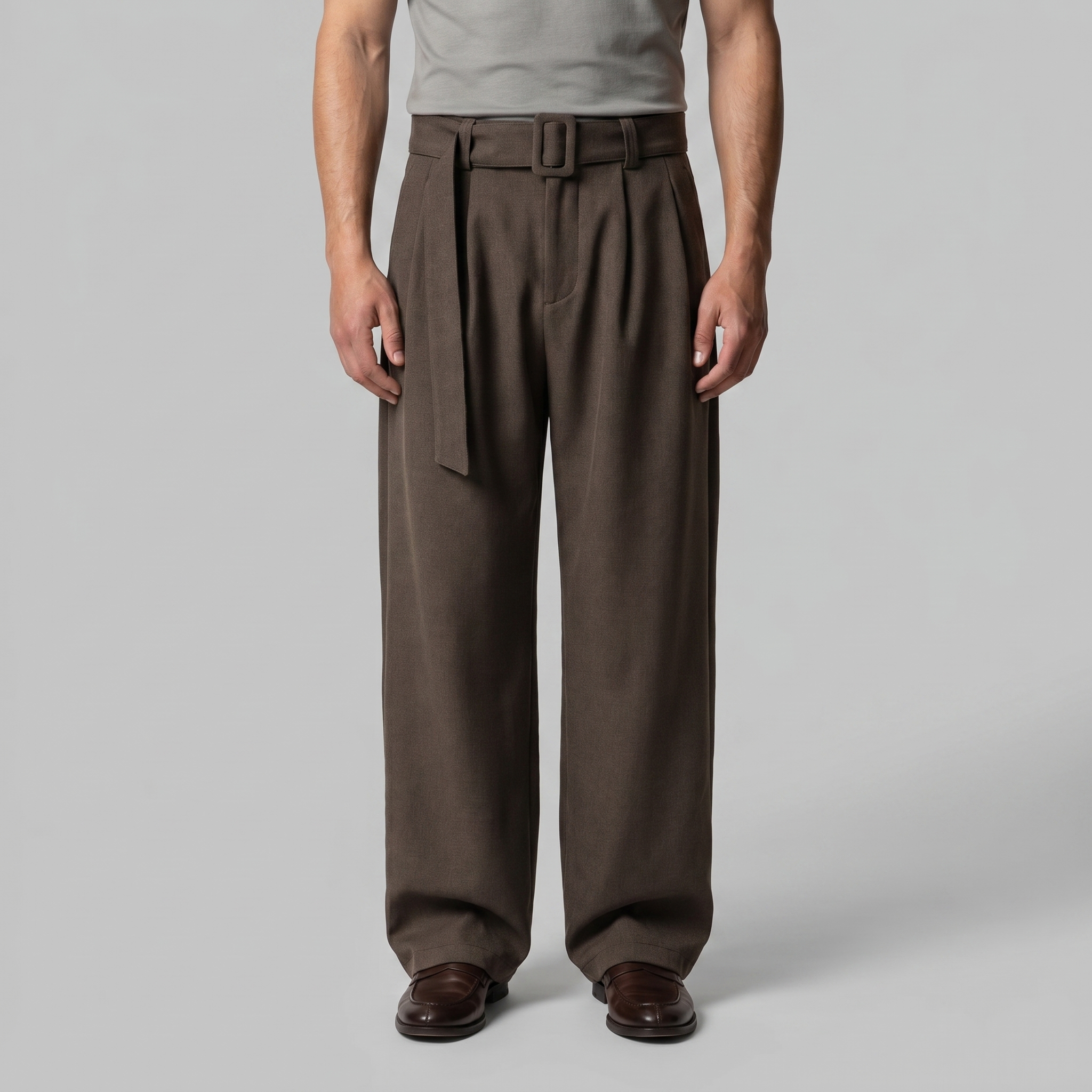 Herrenhose Mit Weitem Bein Und Gürtel Maßgeschneidert