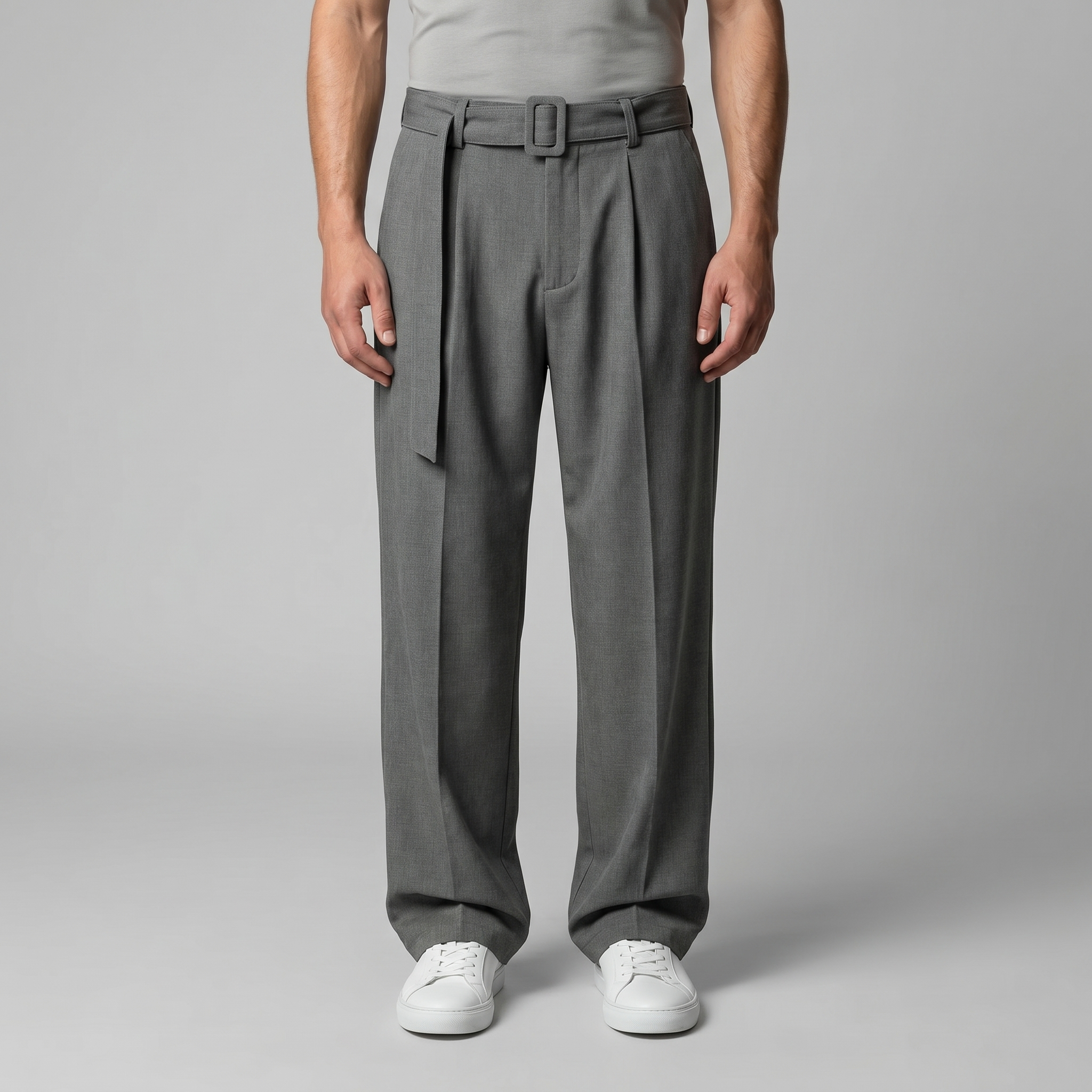 Herrenhose Mit Weitem Bein Und Gürtel Maßgeschneidert