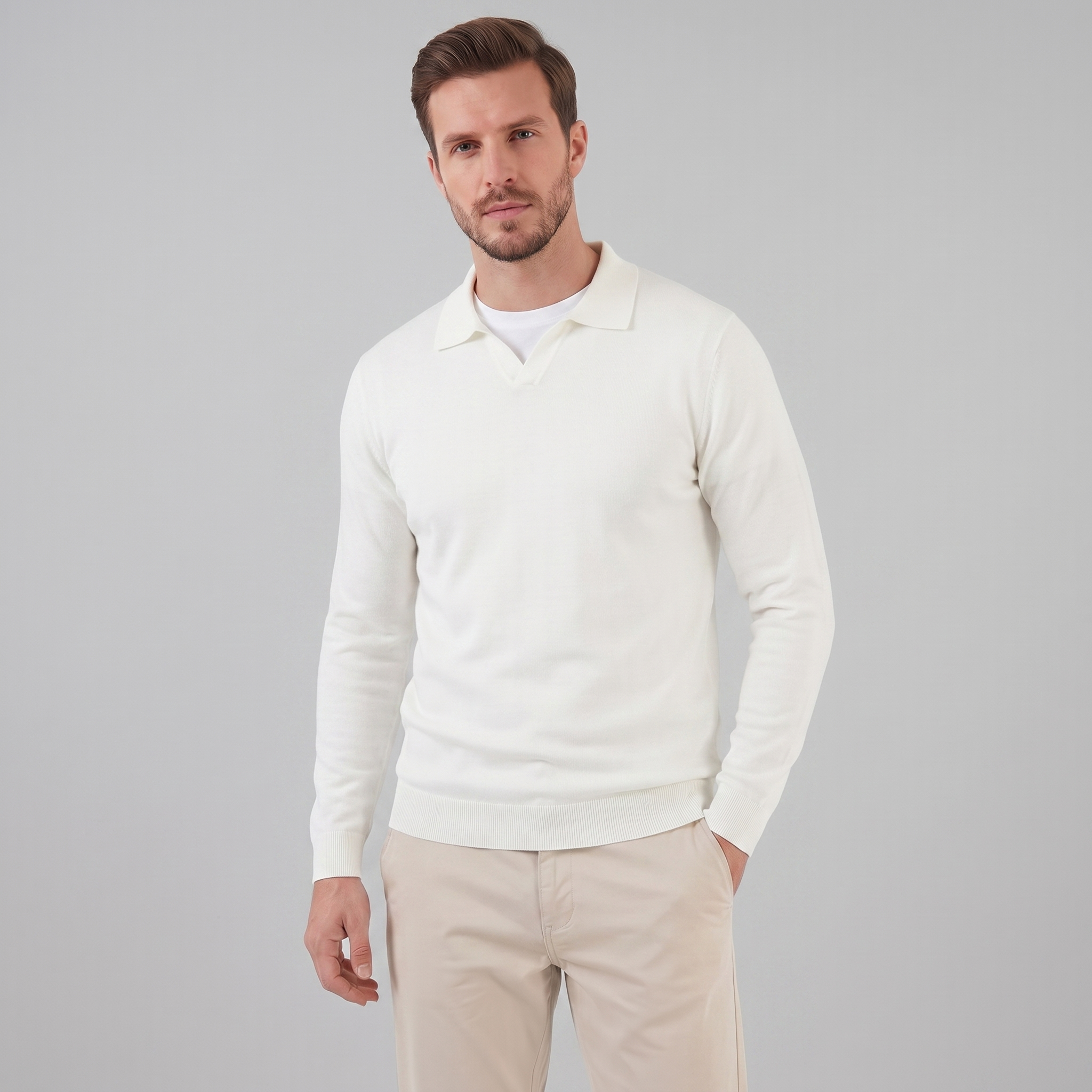 Herren Woll Polo Mit V Ausschnitt