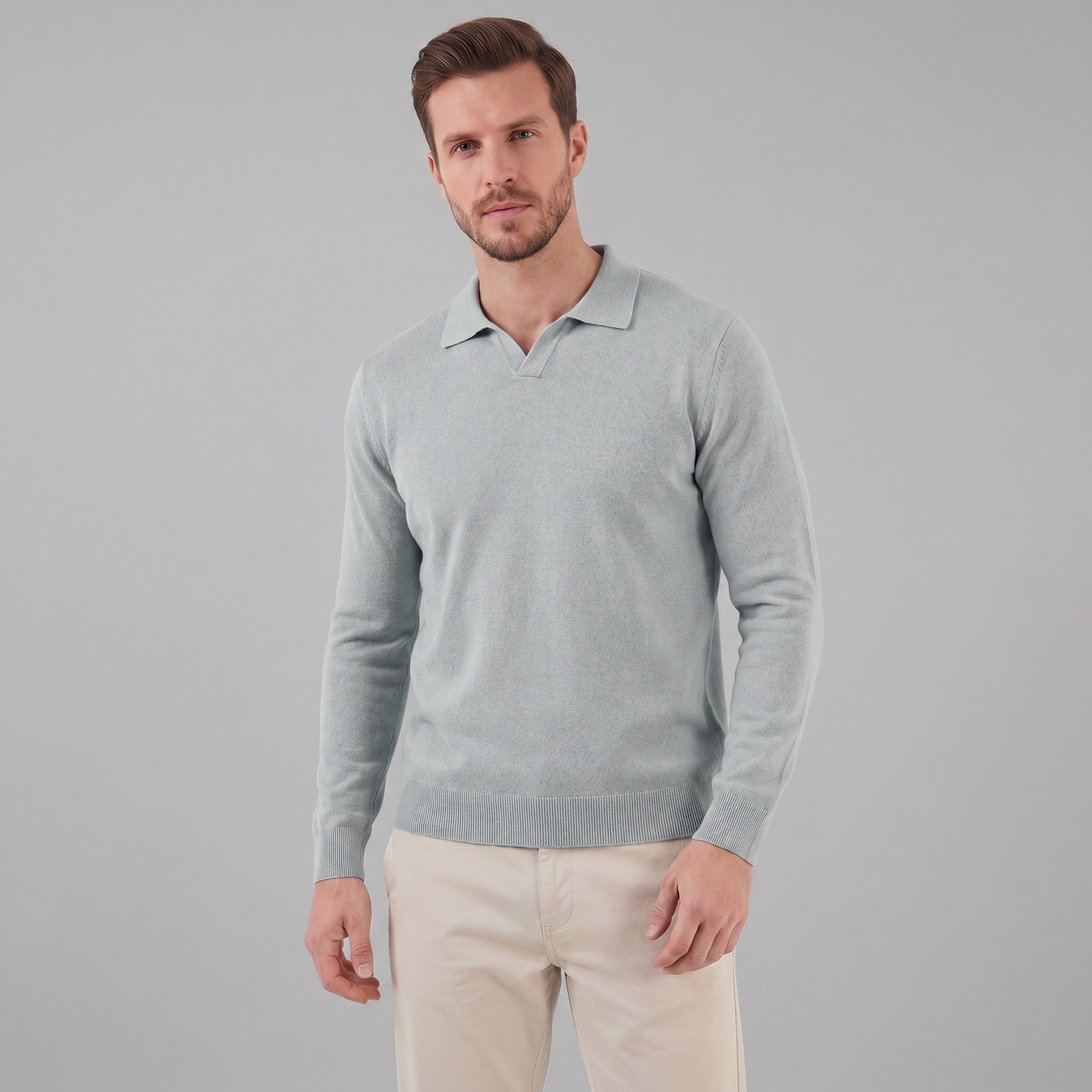 Herren Woll Polo Mit V Ausschnitt