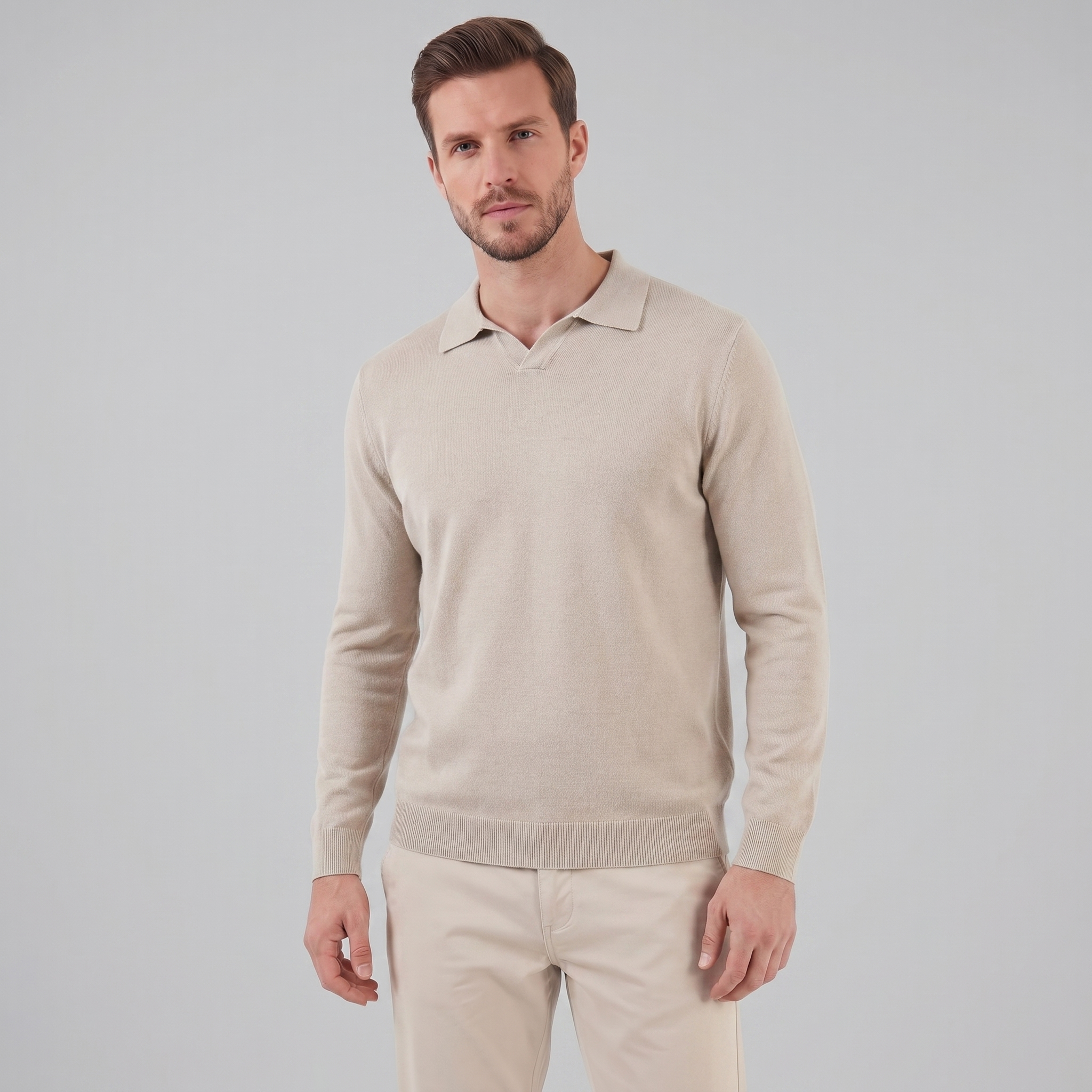 Herren Woll Polo Mit V Ausschnitt