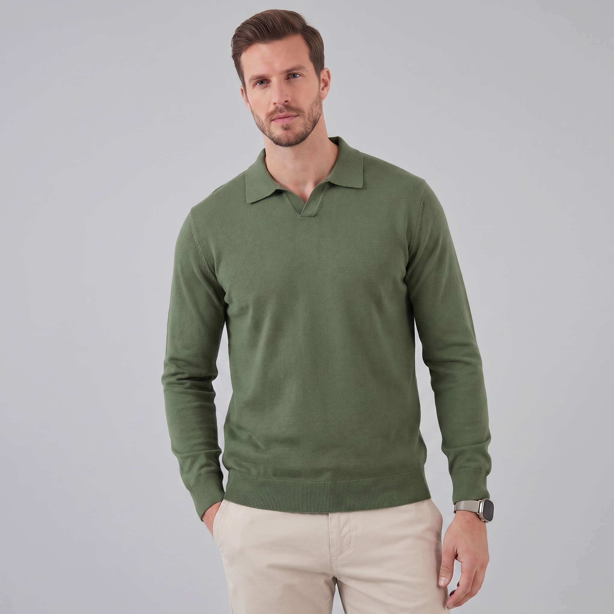 Herren Woll Polo Mit V Ausschnitt