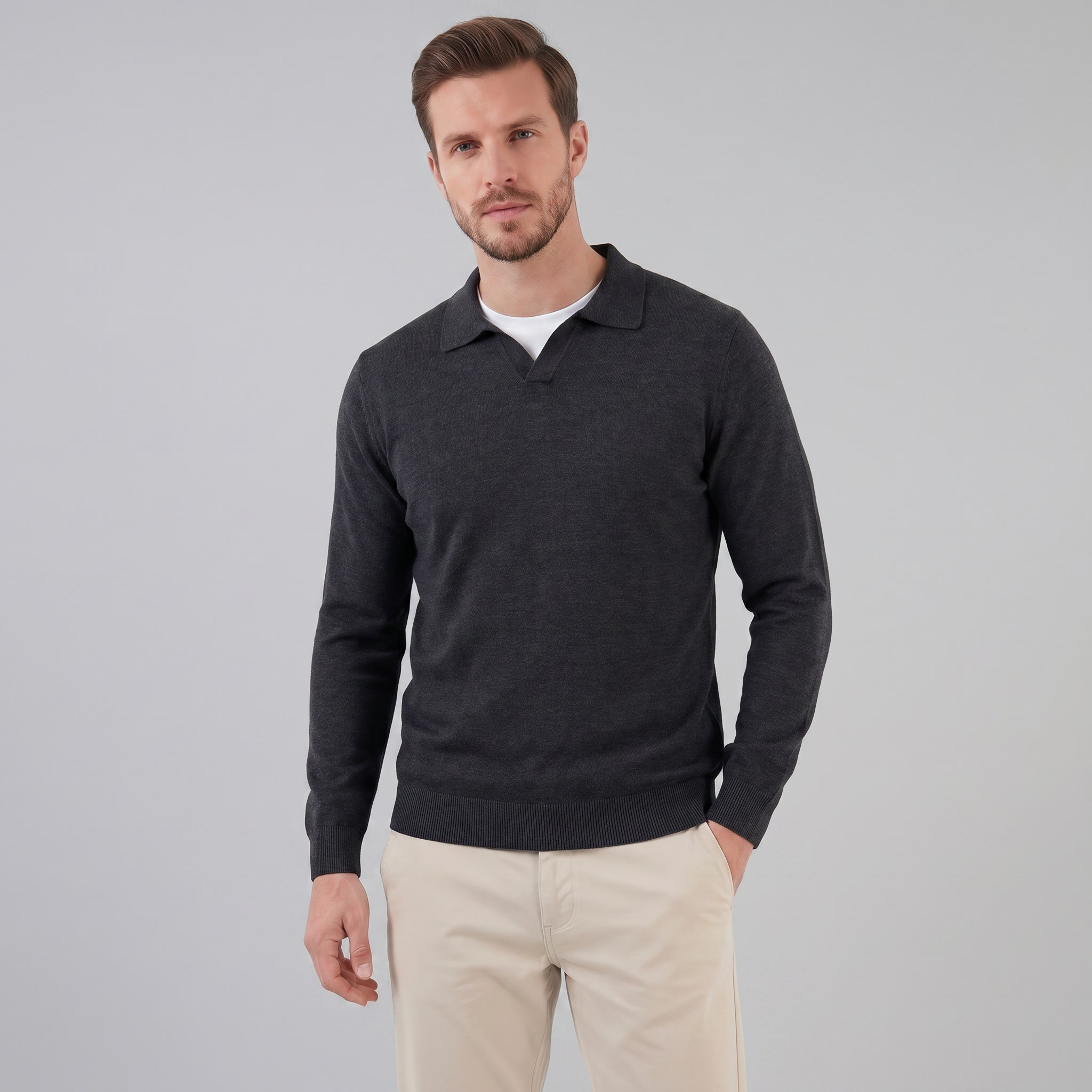Herren Woll Polo Mit V Ausschnitt