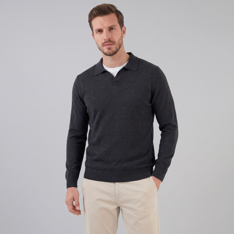 Herren Woll Polo Mit V Ausschnitt