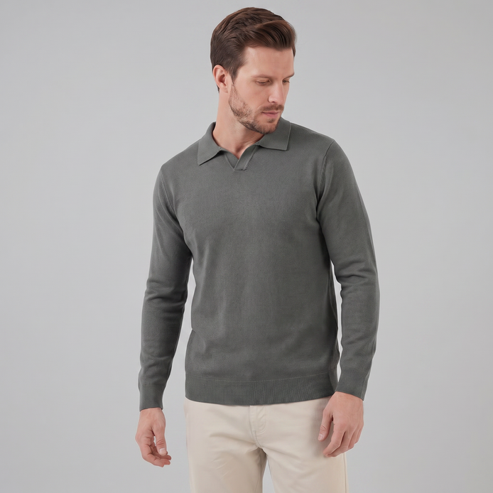 Herren Woll Polo Mit V Ausschnitt