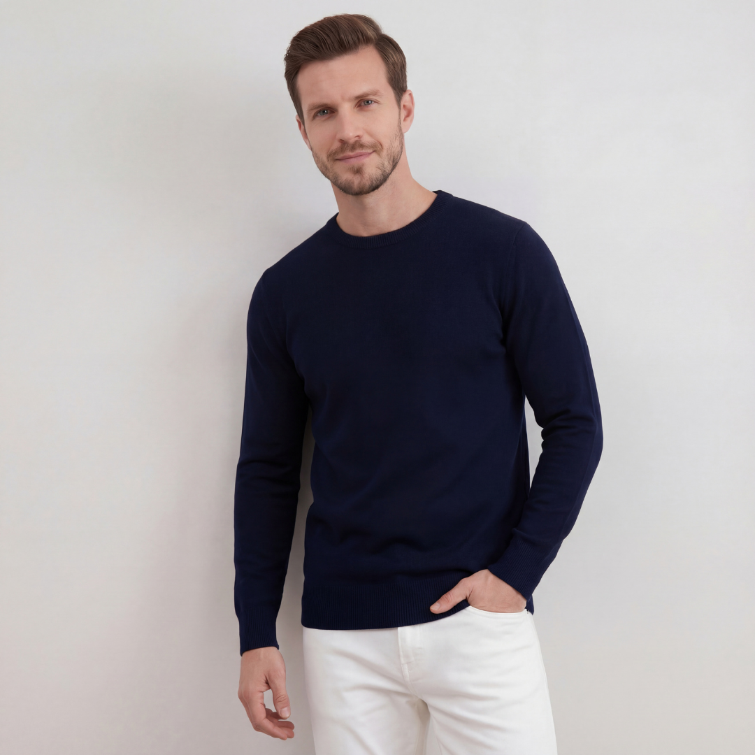 Navyblauer Rundhals Strickpullover