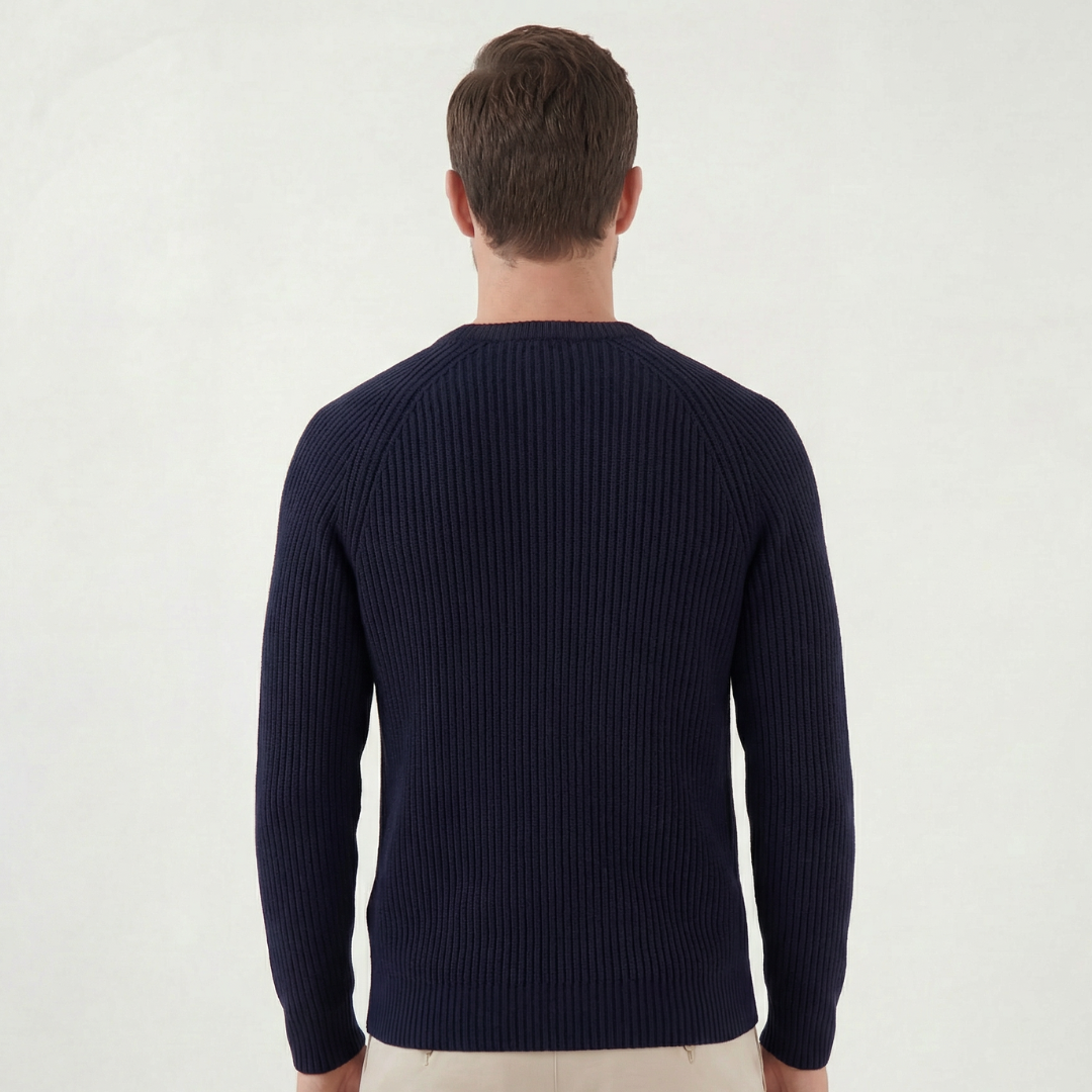 Marineblauer Englischer Rippenstrick Rundhals-Pullover