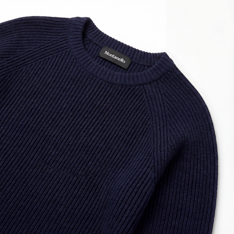 Marineblauer Englischer Rippenstrick Rundhals-Pullover