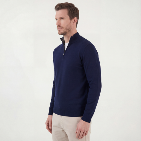 Marineblauer Halbreißverschluss Pullover