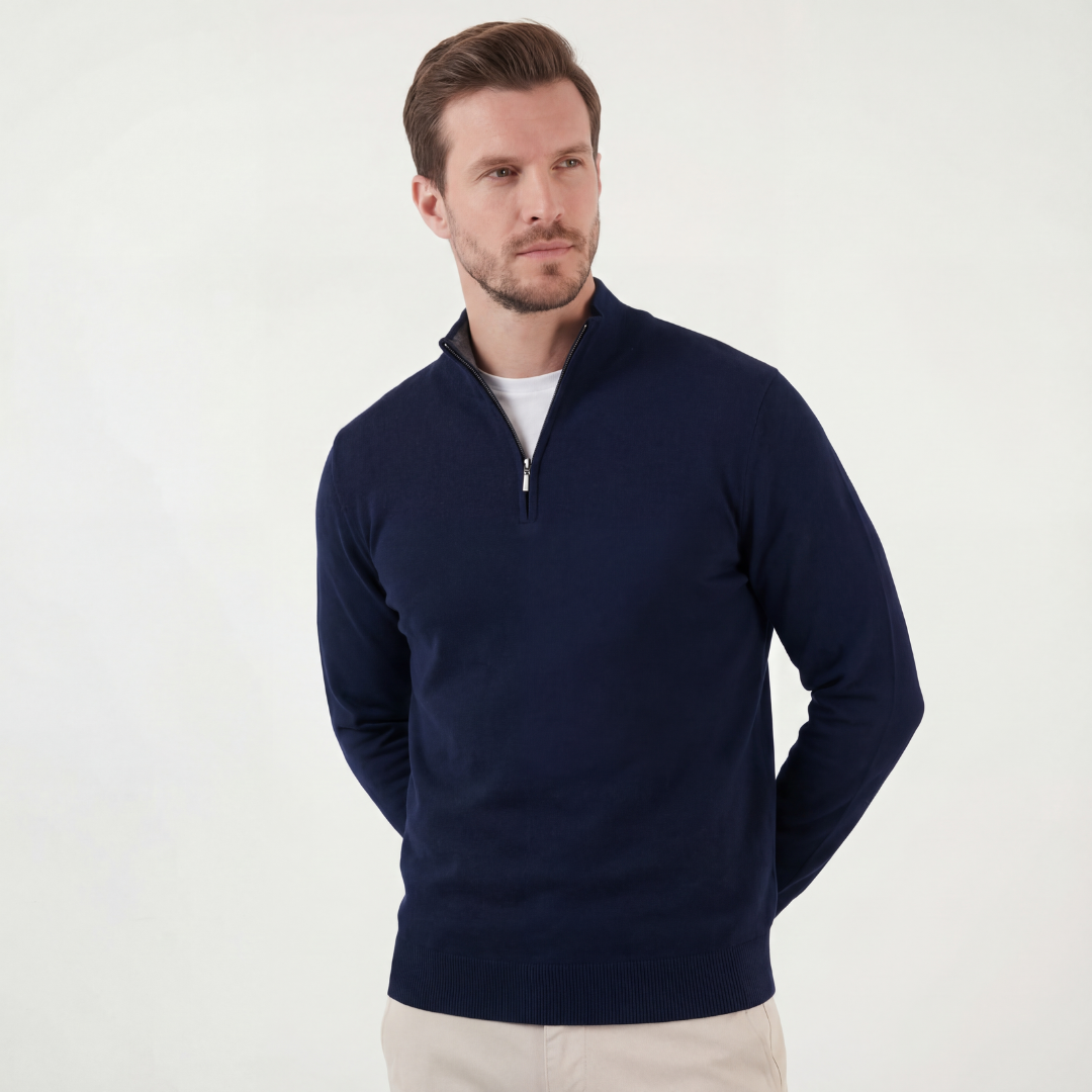 Marineblauer Halbreißverschluss Pullover