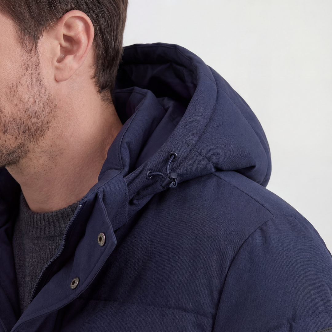 Marineblau Pufferjacke Mit Kapuze