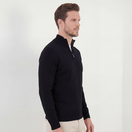 Schwarzer Halb-Reißverschluss-Pullover